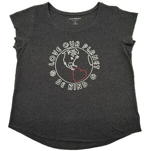 Lucky Brand Womens XL Graphic Tee Love Our Planet Be Kind Gray Shirt